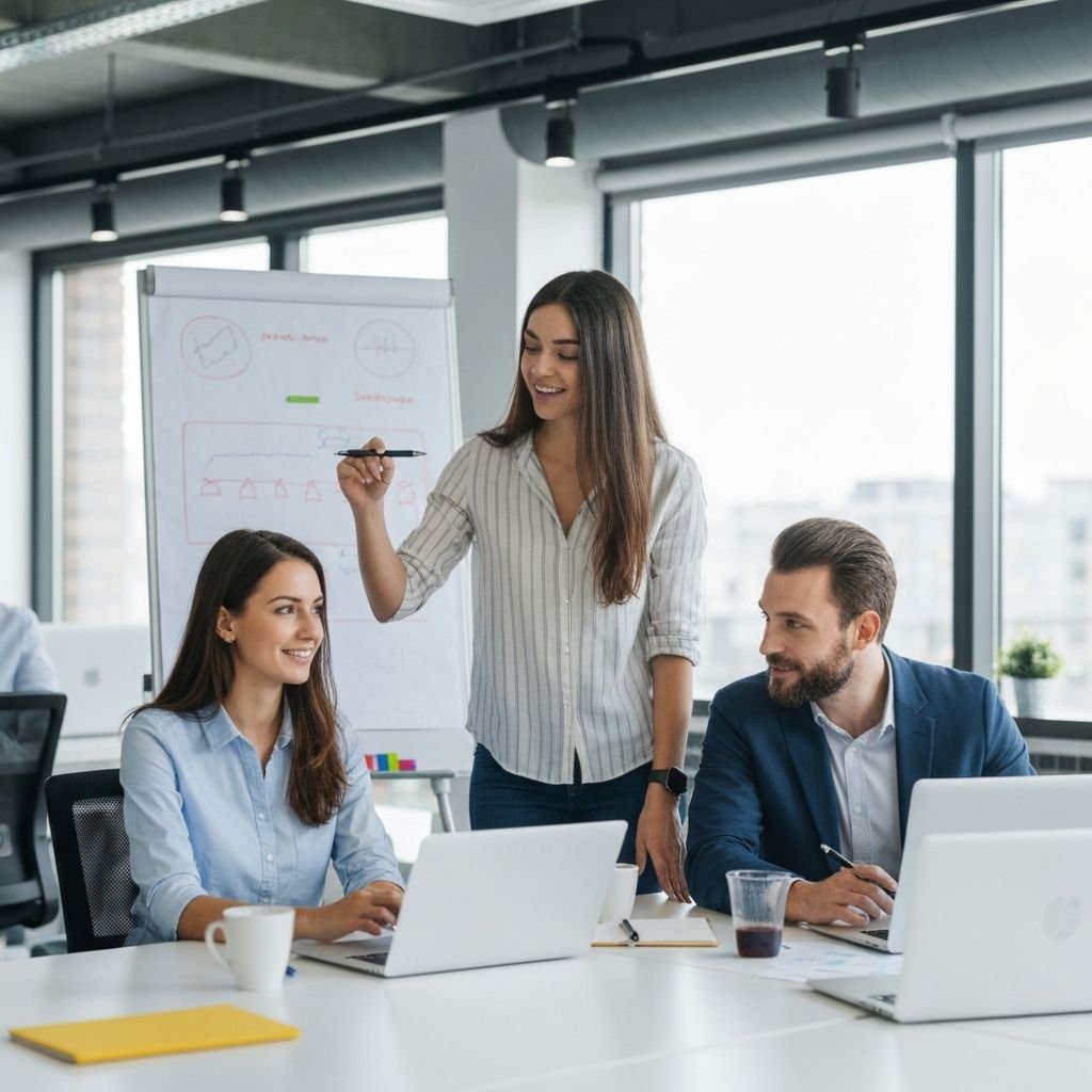 Marketing team collaborating on digital strategy